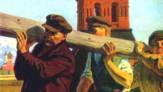 Ленин на субботнике изображен не с бревном, а с обломком креста, – версия