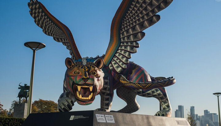 A sculpture similar to the Apocalyptic "Beast" installed outside UN HQ