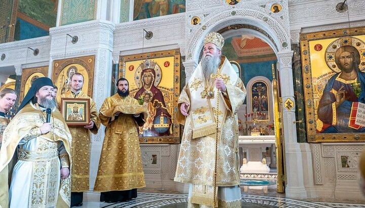 Митрополит Черногорско-Приморский Иоанникий на литургии в Сретенском монастыре РПЦ. Фото: пресс-служба обители