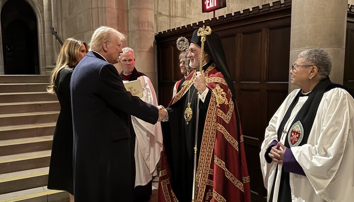 Trump with the head of the Phanar in the U.S., Abp. Elpidophoros, before the inauguration. Photo: Elpidophoros' FB