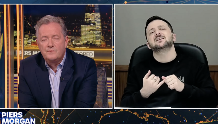 Volodymyr Zelensky gives an interview to Piers Morgan. Photo: Morgan’s YouTube channel