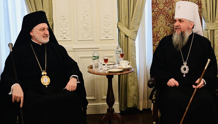 Archbishop Elpidophoros and Epifaniy Dumenko. Photo: Elpidophoros’ Facebook page