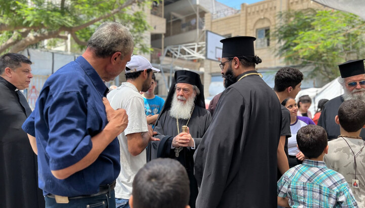 Photo: Patriarch Theophilos in Gaza. Source: Facebook / Saint Porphyrios Orthodox Church