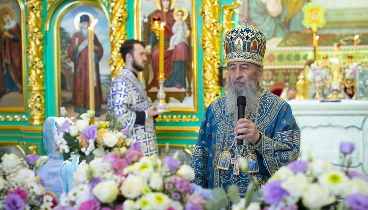 Блаженніший Митрополит Онуфрій під час Божественної літургії в Києво-Печерській лаврі на свято Успіння Пресвятої Богородиці. Фото: Синодальний інформаційно-просвітницький відділ УПЦ