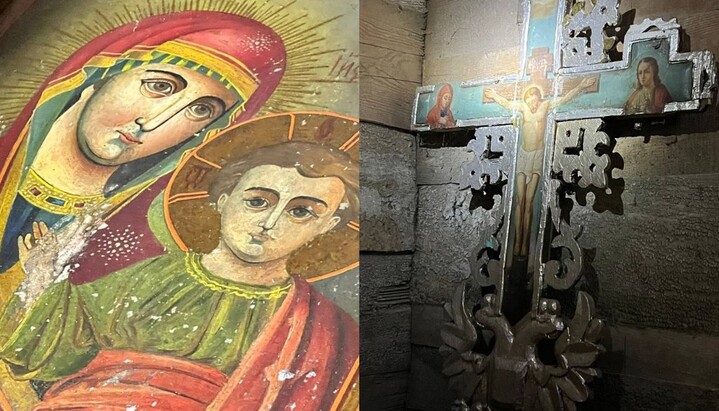 Εικόνα του 20ού αιώνα της Εικόνας της Παναγίας του Καζάν και λιτανευτικός σταυρός του 19ου αιώνα από το καμπαναριό του χωριού Πιατίντνι. Φωτογραφία: Ιβάννα Μπιλισούκ