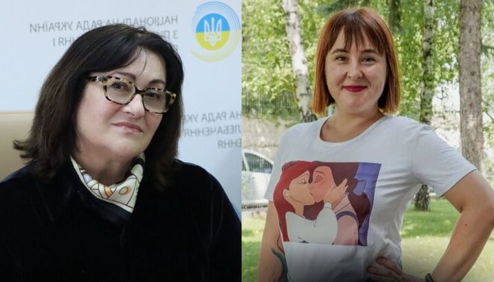 Chair of the National Council on Television and Radio Broadcasting Olha Herasymiuk and LGBT activist Alina Sarnatska