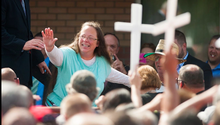 Rowan County Clerk Kim Davis at a rally outside the detention center. Photo: Wright/Getty Images