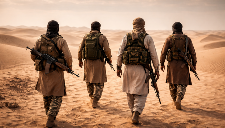 Members of a radical Islamist group in the desert. Photo: open sources