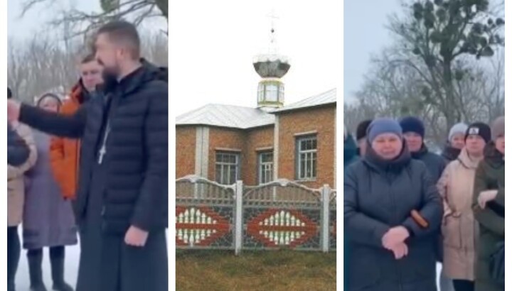 Representatives of the OCU near the UOC’s St. John Church in the village of Velyka Yablunivka, Cherkasy region. Photo: video screenshot