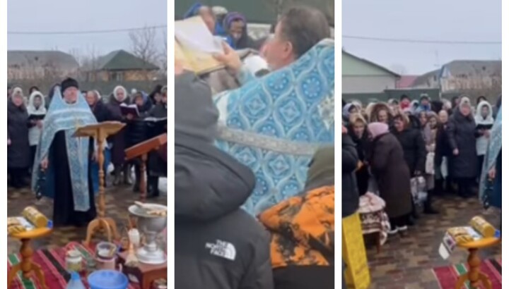 Верующие УПЦ совершили богослужения под открытым небом после утраты храма. Фото: страница Свято-Рождество-Богородичной церкви УПЦ села Кузьмин в Facebook