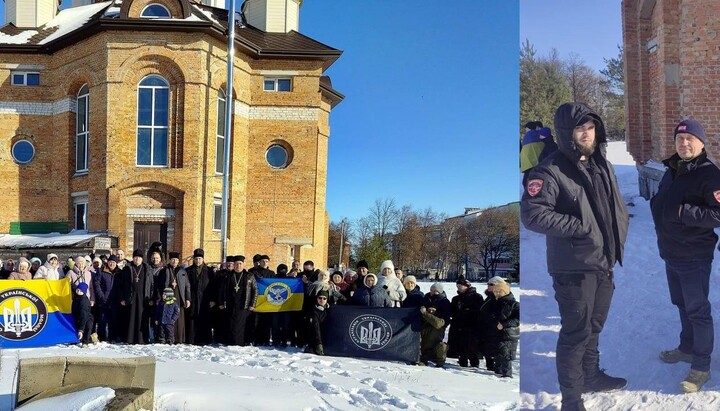 Представники радикальних груп, які брали участь у силовому захопленні Свято-Миколаївського храму УПЦ в селі Щасливе Київської області. Фото: «Перший Козацький»