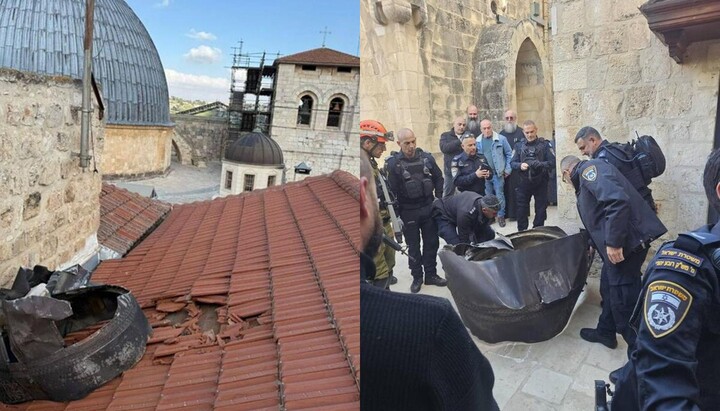 Debris from missiles and interceptors that fell in the Old City of Jerusalem near the Church of the Holy Sepulchre. Photo: Orthodoxia News Agency