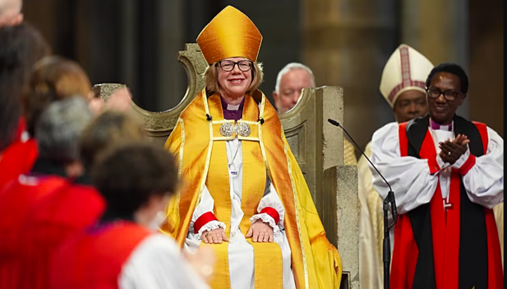 Sarah Mullally during the ceremony formally installing her as Archbishop of Canterbury in Canterbury, March 25, 2026. Photo: AP Photo