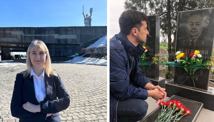 Наталья Пипа и Владимир Зеленский у могилы деда. Коллаж: СПЖ