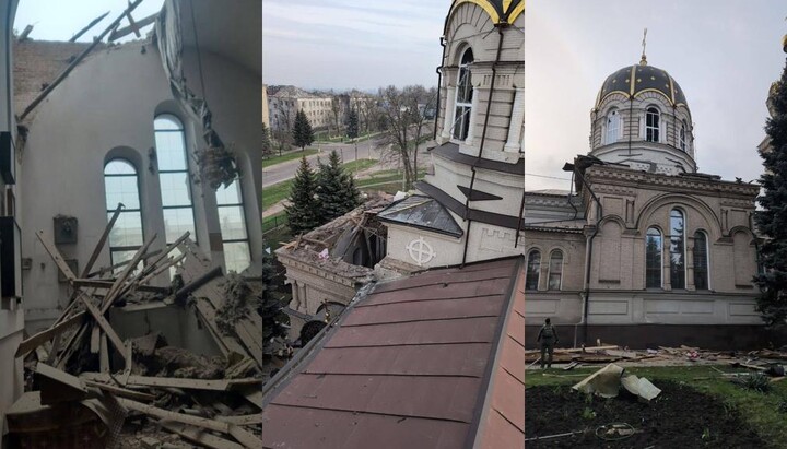 The aftermath of the shelling of the UOC St. Nicholas Protection Cathedral in Druzhkivka. Photo: Telegram channel of the Pokrovsk Vicariate