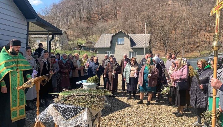 Освящение вербы в гонимом приходе УПЦ. Фото: Telegram-канал «Первый Казацкий»