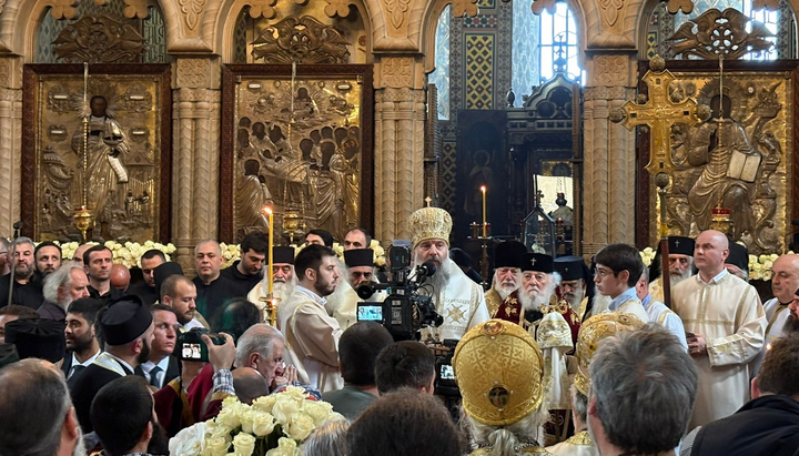 Митрополит Шіо (Муджірі) під час проповіді в 40-й день з дня смерті Патріарха Ілії II. Фото: СПЖ