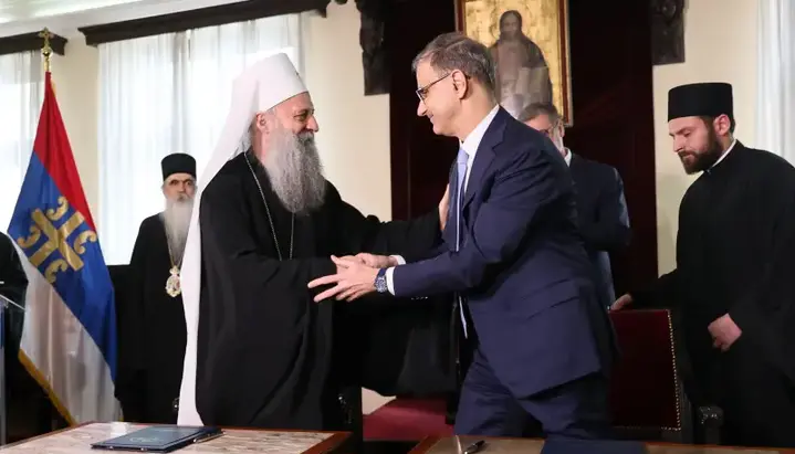 Patriarch of Serbia Porfirije and Prime Minister of the Republic of Serbia Djuro Macur. Photo: serbia.gov.rs