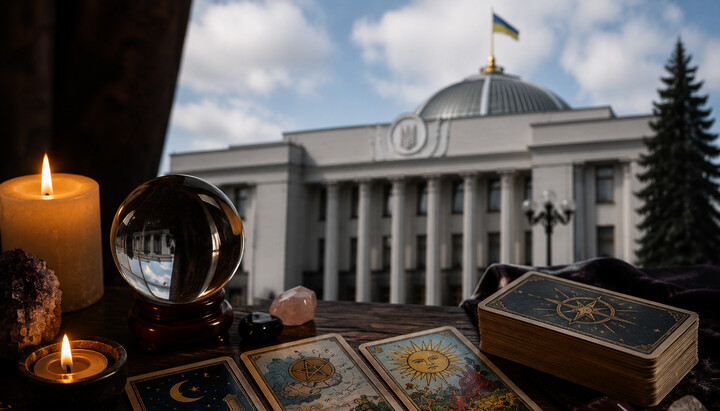 Esoteric paraphernalia against the backdrop of Ukraine’s Verkhovna Rada. Photo: open sources