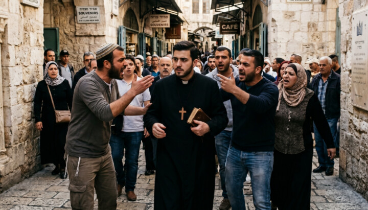Επίθεση σε ιερέα της Ρωμαιοκαθολικής Εκκλησίας. Φωτογραφία: δημιουργία με ΤΝ