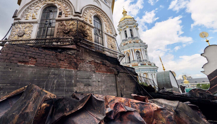 Damage to the Dormition Cathedral of the Kyiv-Pechersk Lavra. Photo: Berezhna's Facebook page