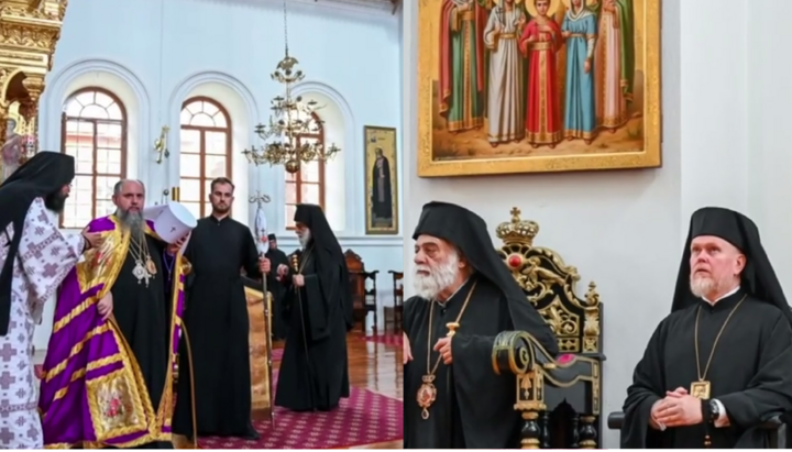 Думенко і Зоря моляться біля ікон «руських святих» на Афоні. Фото: скриншот відео «Дозор»