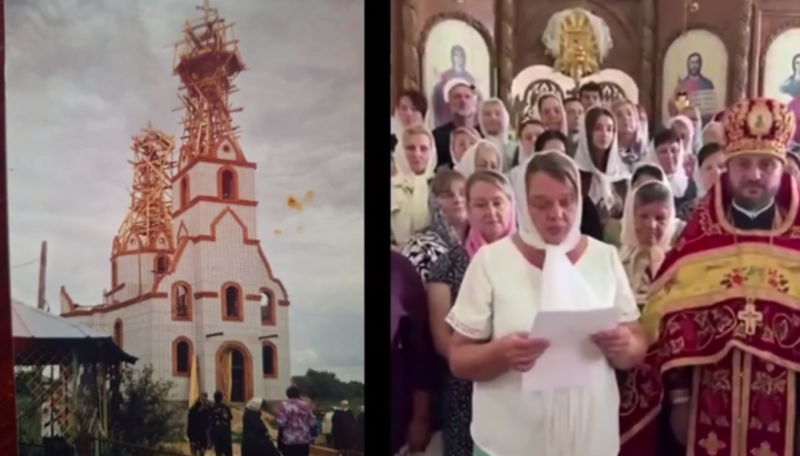 Віруючі УПЦ та храм преподобного Серафима Саровського в Якушинцях. Фото: скриншот відео Вінницької єпархії