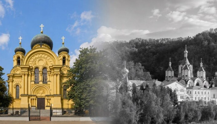 Собор святой Марии Магдалины в Варшаве (слева) и Святогорская лавра (справа). Фото: СПЖ в Чехии и Словакии