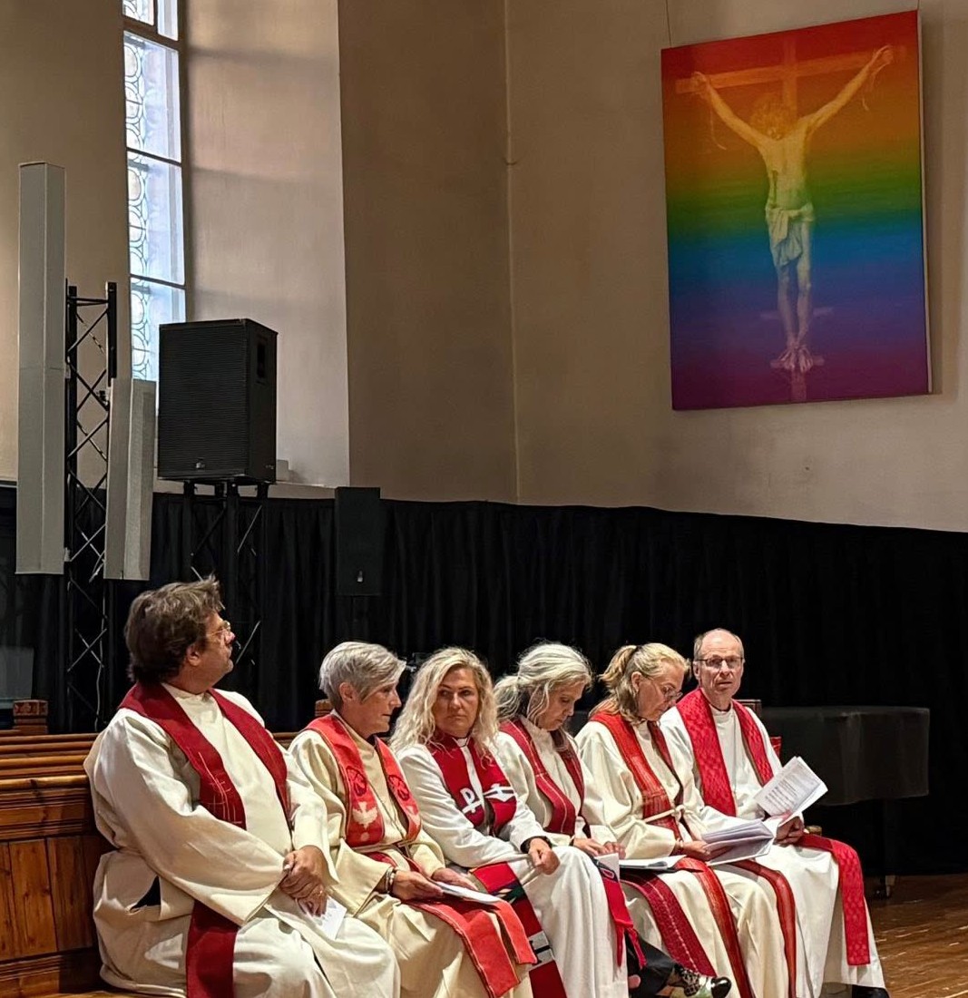 LGBT crucifix in the Lutheran Cathedral of Iceland.